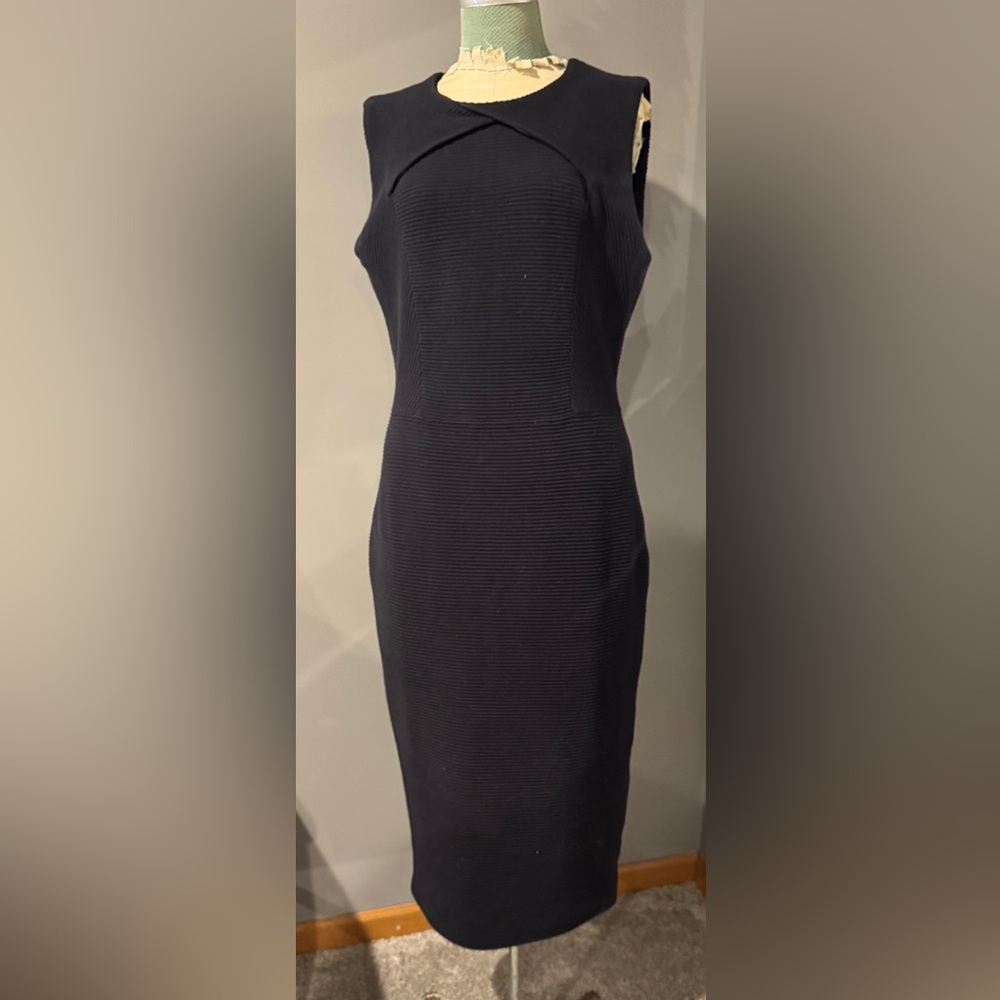 Ted Baker London Black Sleeveless Ribbed Dress with gold zipper detail